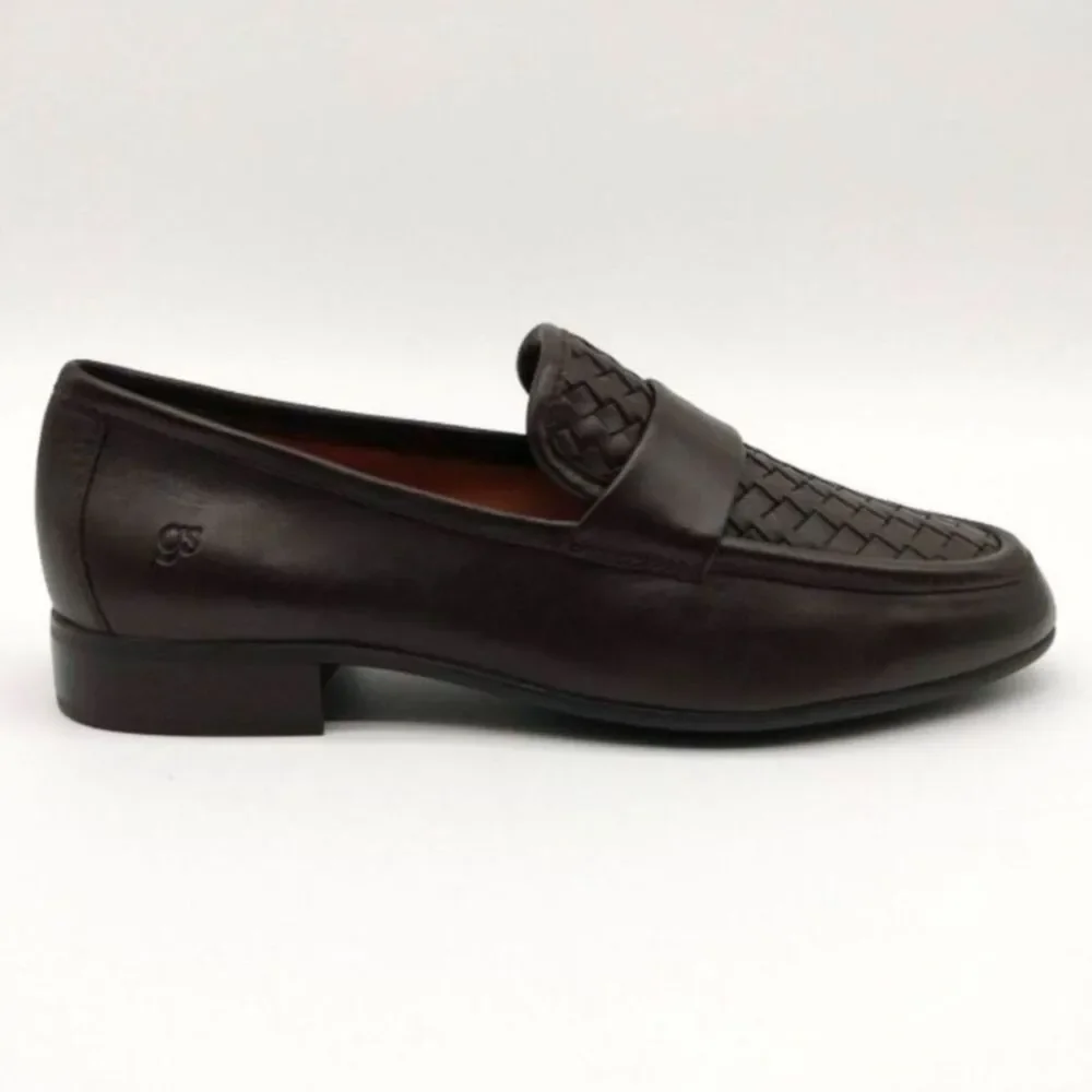 Gentle Souls Women's 8M Chocolate Leather Crew Woven Vamp Detailed Loafer Flats
